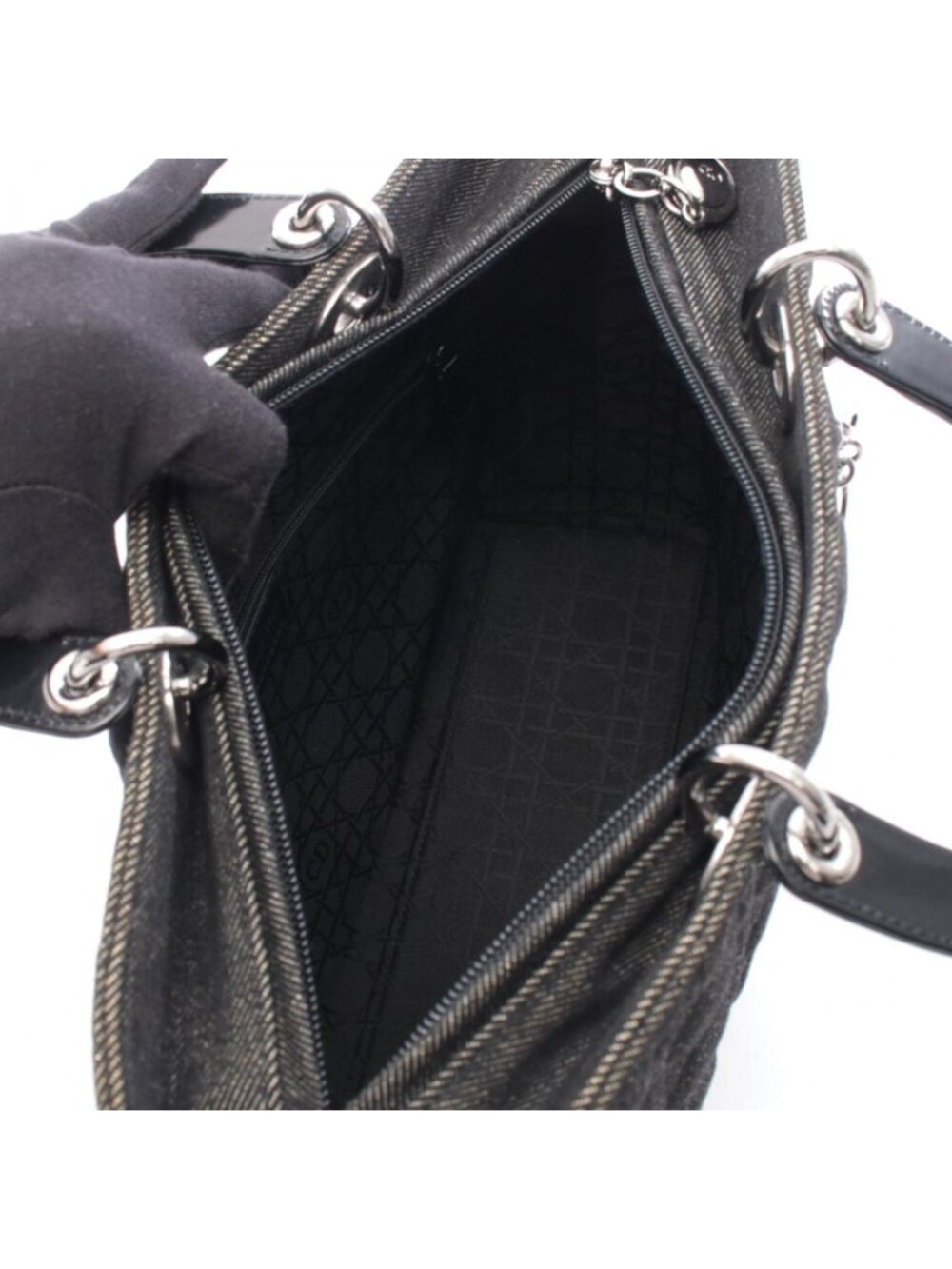 ★SOLD★ Dior Dio Handbag Ladydio Cannage Denim Black 2-Way Tote - Picture 3 of 5